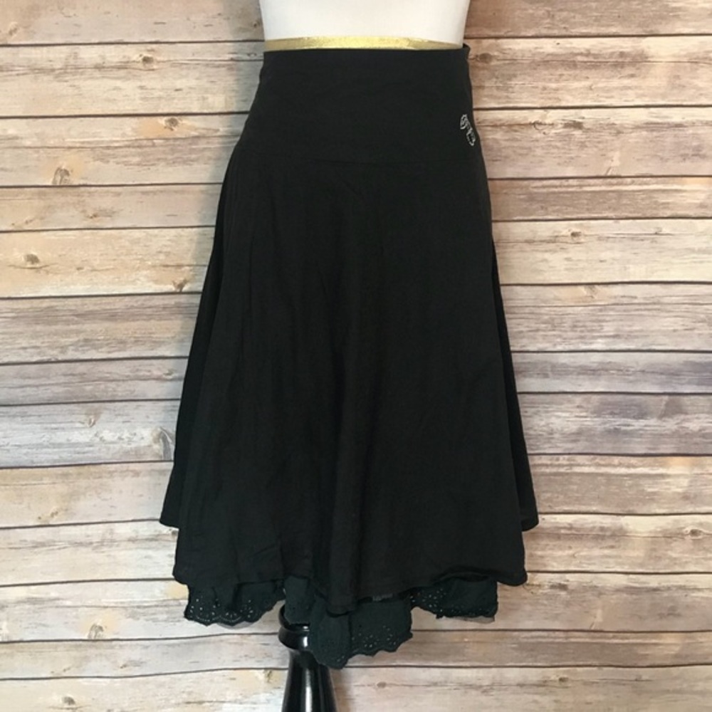 Black Extyn Italia A-Line Skirt with Lace Trim Hem